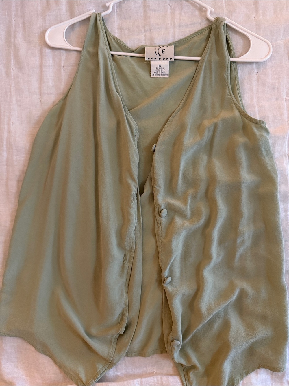 Ice Sage Green Sleeveless Button-Front Camisole